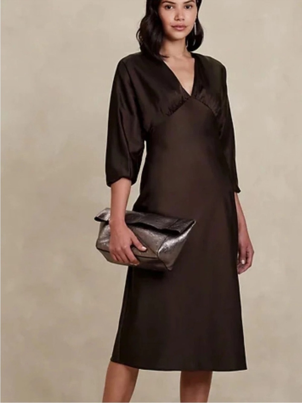NEW Banana Republic Women’s Brown Bloussant-Sleeve Midi Dress Size 6P